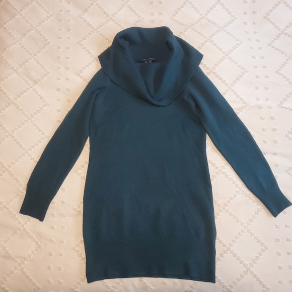 FCUK Long Sleeve Cowl Neckline Mini Sweater Dress in Green - Picture 5 of 12
